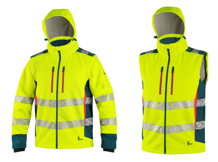 hochsichtbare 2 in 1 Warnschutz Softshelljacke HI-VIZ wasserabweisend 8000 mm, atmungsaktiv