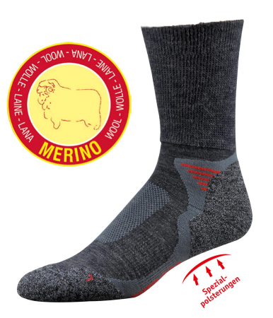 Wowerat Merinowolle 6514-1, Funktions-Wander- und Trekking-Socken anthrazit-rot