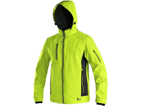 Wetterfeste Stretch-Softshelljacke Fahrradjacke, Signalfarbe mit TPU Membrane. Viele Taschen