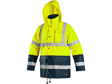 hochwertige, wasserfeste Warnschutzjacke HI-VIS mit warmer Winter-Fütterung, OXFORD gelb/blau